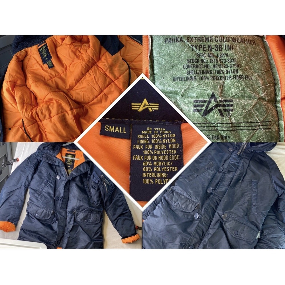 Alpha Industries N-3B Extreme Cold Weather Hooded Parka Mens Small Navy Slim Fit
